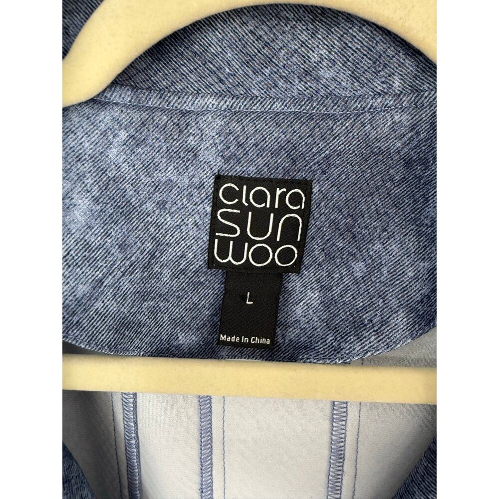 Clara Sun Woo Liquid Leather Moto Jacket Blue Acid Wash Denim Print Size L - Picture 4 of 9